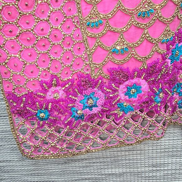 Indian Bridal Kaftan Pink Gold Beaded Rhinestone Mermaid Fairy Boho Maximalist - Picture 5 of 10